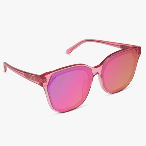 NIB! DIFF Eyewear, Gia Sunglasses, Candy Pink Crystal Pink Rush Mirror,MSRP $112 - Picture 1 of 7
